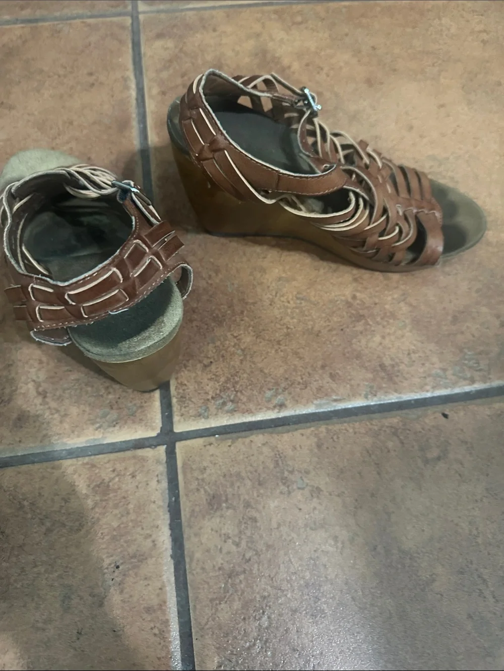 Dr Scholls  Earthies Brown Woven Leather Wedge Sandals
